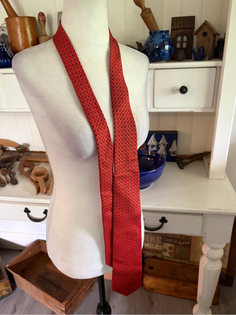 Harris Made in England Men's Orange and Black Patterned Tie